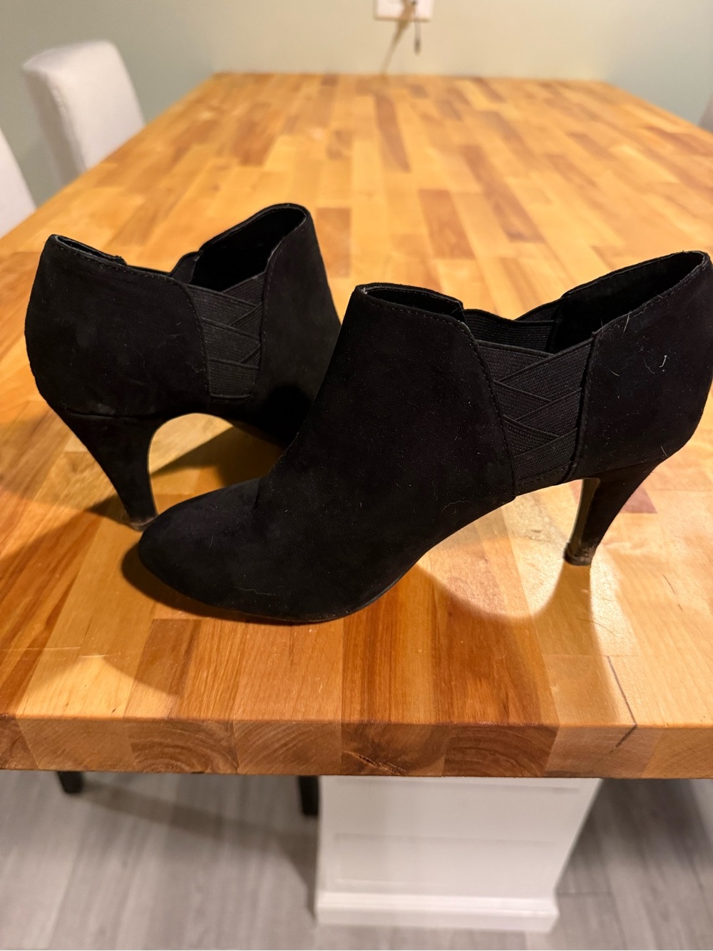 Black Suede Ankle Booties with Low Heel - Women's